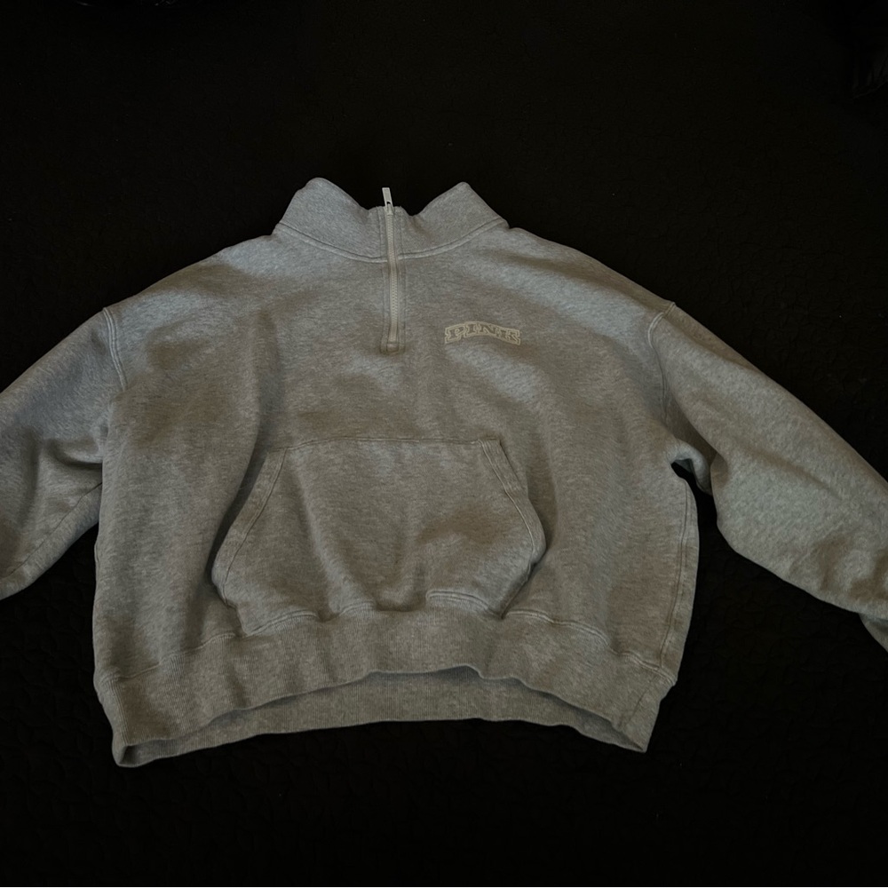 PINK Victoria's Secret Light Gray Quarter-Zip Pullover